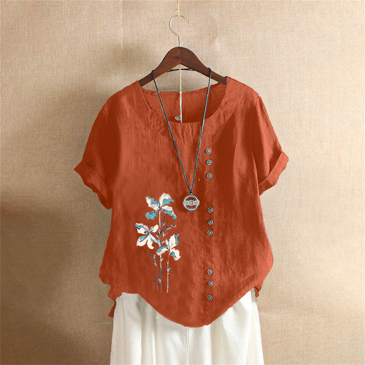 Women's Retro Large Casual Loose Cotton Linen Women's T-shirt