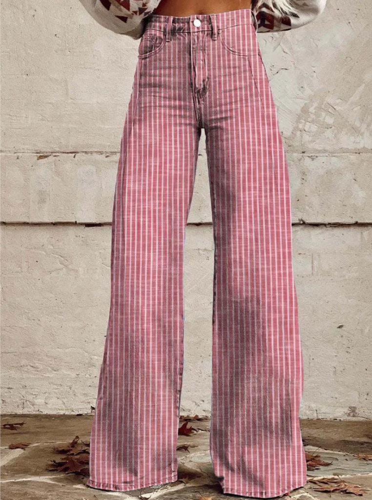 Vintage Stripe Loose High Waist Wide Women's Jeans