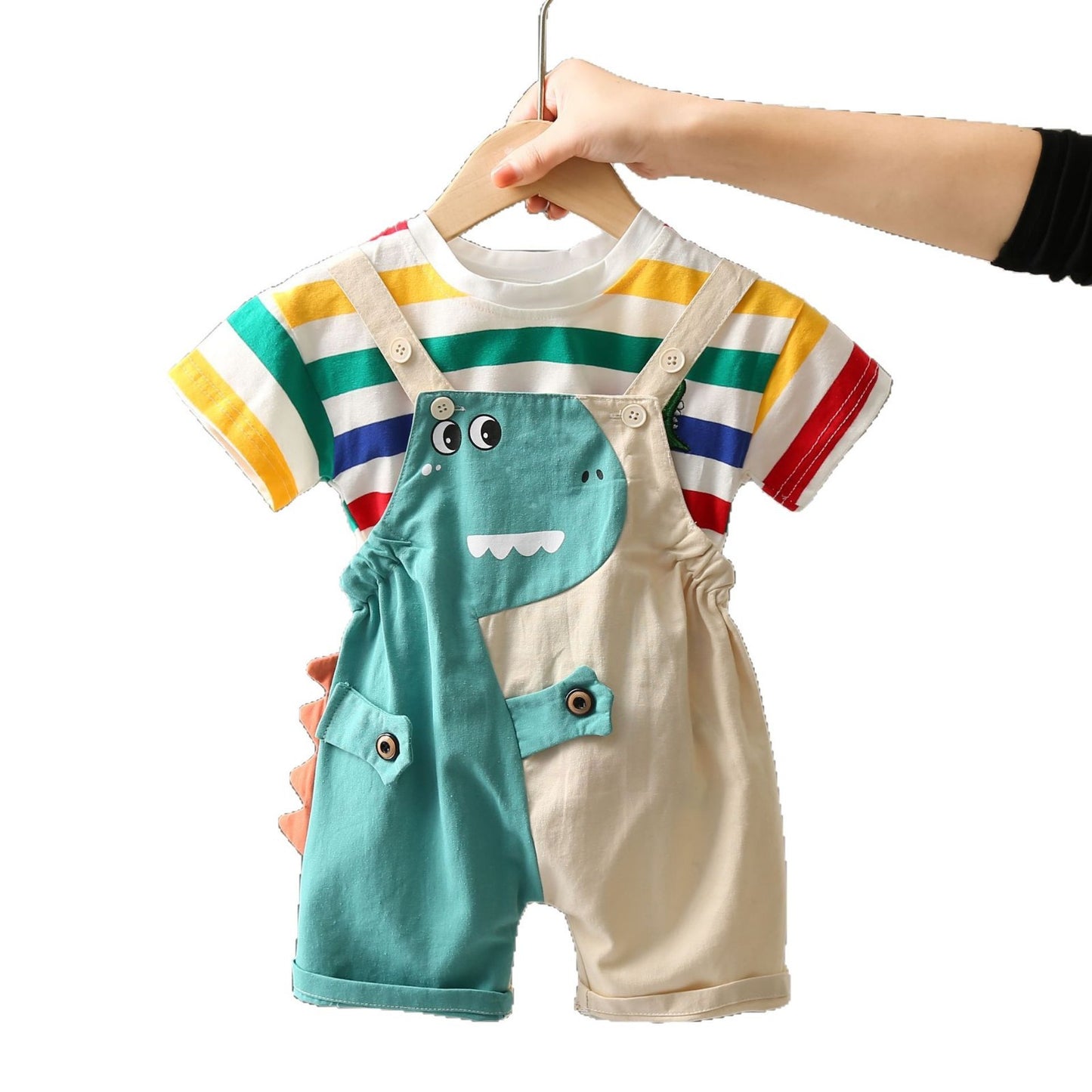 Children's Summer Striped Dinosaur Strap Short Sleeve Boy's Children's Suit
