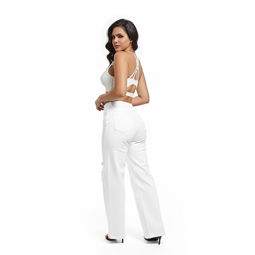 Women's Denim Trousers Washed Straight Trend Long Women's Jeans