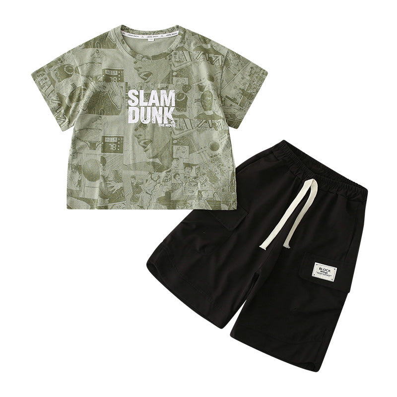Children's Thin Fashionable Sports Casual Cartoon Short Sleeve Two-piece Children's Suit