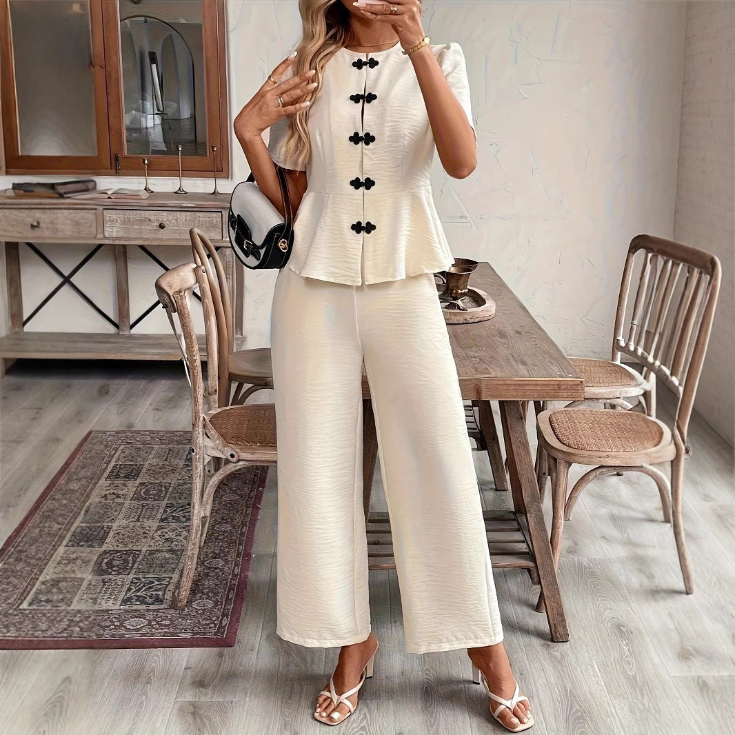 Charming Women's Button Sleeve Loose Trousers Shorts