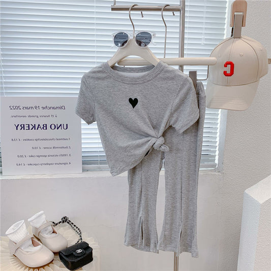 Children's Style Personality Trendy Korean Love Short Sleeve T-shirt Split Children's Suit