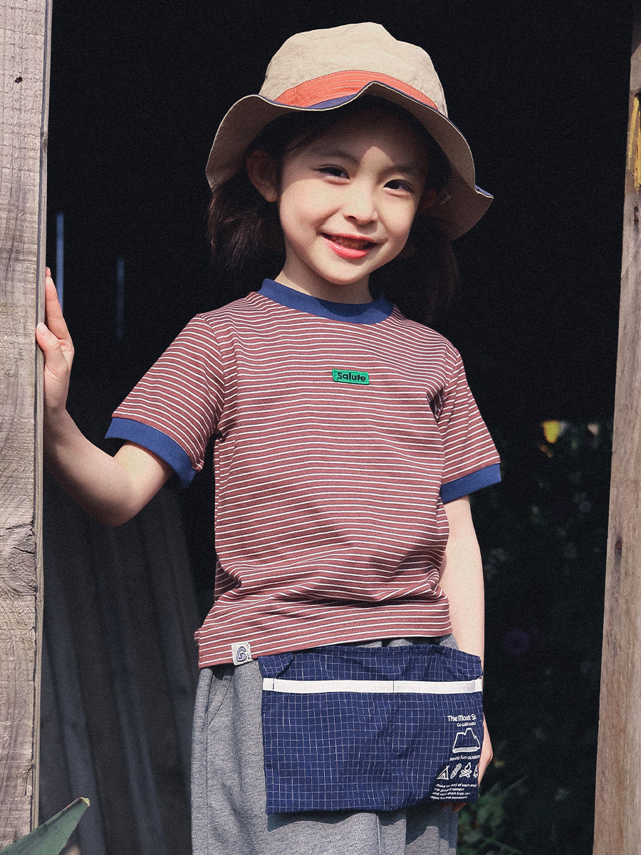 Children's Striped Short Sleeve Summer Outdoor Style Contrast Color Dopamine Half Children's T-shirt