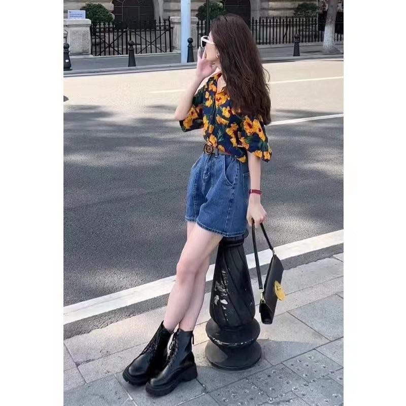 Children's Short-sleeved Shirt Wear Summer Flower Print Loose Design Niche Parent-child Outfit