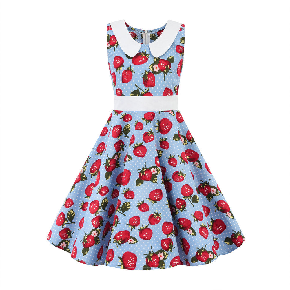 Retro Polka Dot Doll Collar Cinched Sleeveless Daily Children's Dress