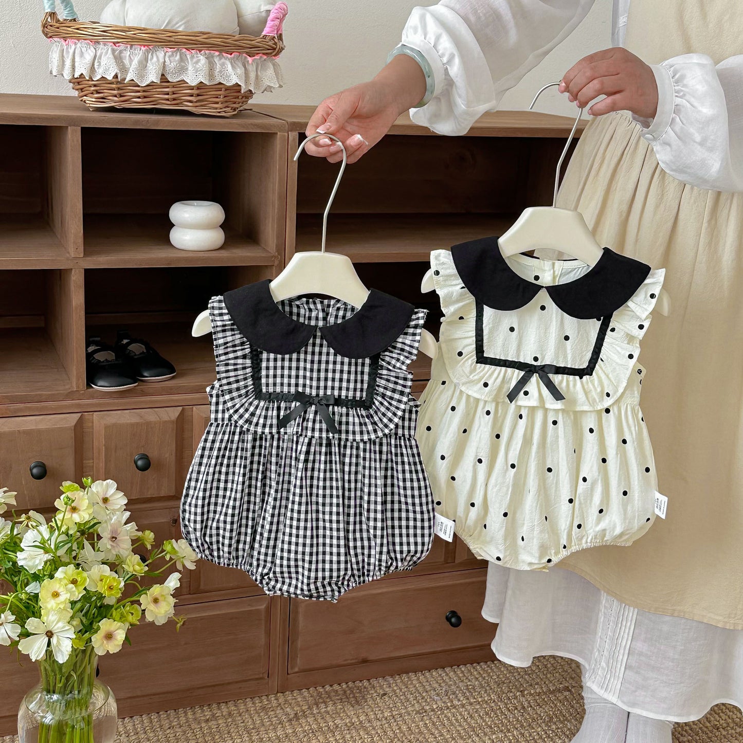 Summer Thin Clothes Sweet Polka Dot Plaid Vest Born Jumpsuit, Climbing Suit