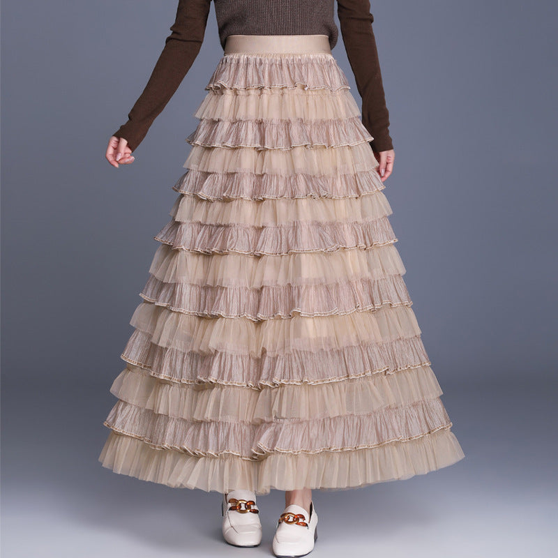 Women's Design Net Yarn Cake Mid-length Slimming A- Line Skirts