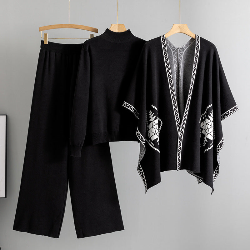 Women's Loose Temperament Comfortable Shawl Cape Wide Leg Pants