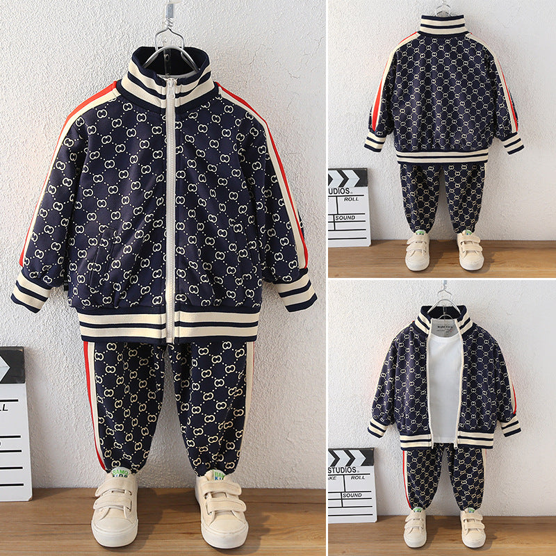 Children's Boys Spring Clothes Western Style Boy Stand Collar Leisure Two-piece Children's Suit