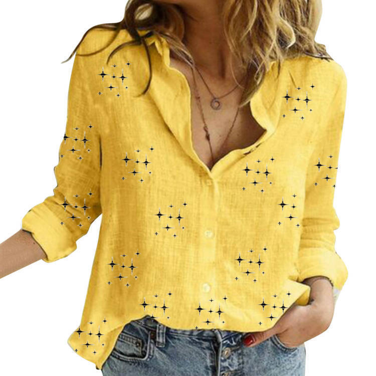 Women's Casual Loose Long-sleeved Linen Shirt Sleeved Blouse