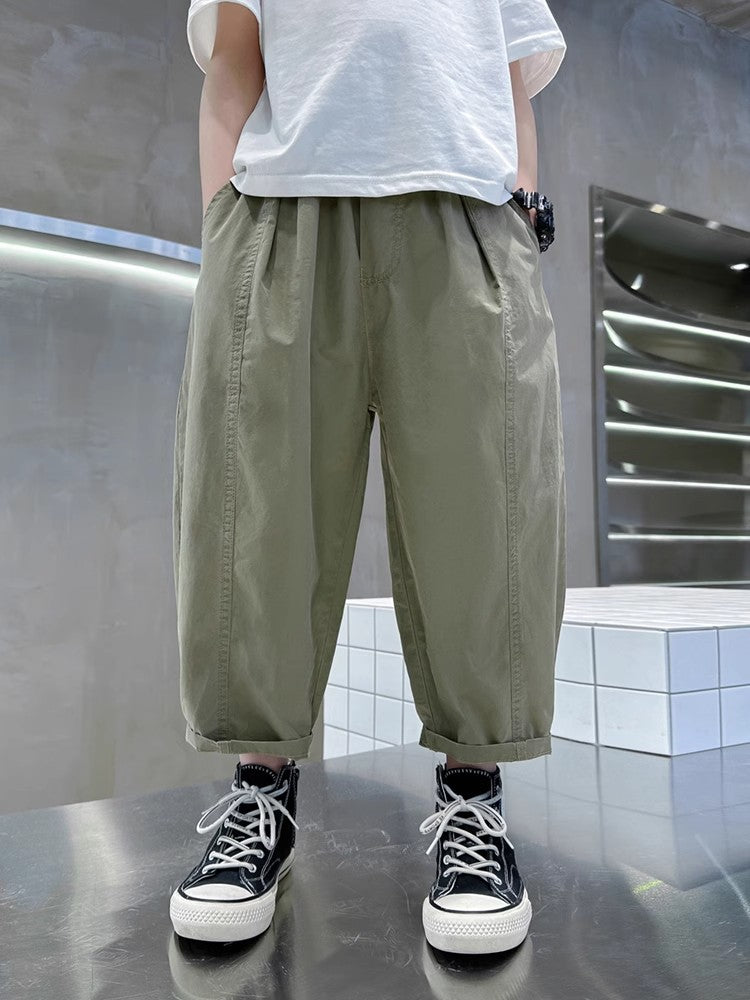 Pure Cotton Ankle Length Cargo Wear Spring Handsome Thin Children's Pants