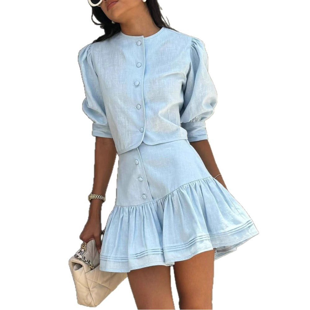 Women's Fresh Retro Cotton Linen Set Sweet Style Fashion Casual Suit