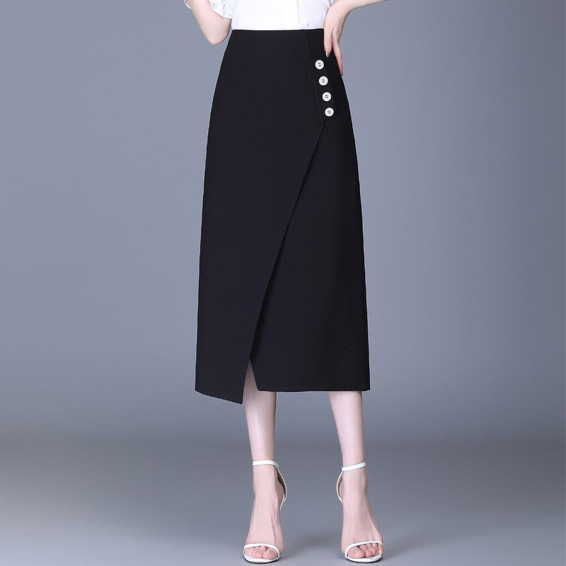 High Waist Mid-length Irregular Split One-step A- Line Sheath Skirt