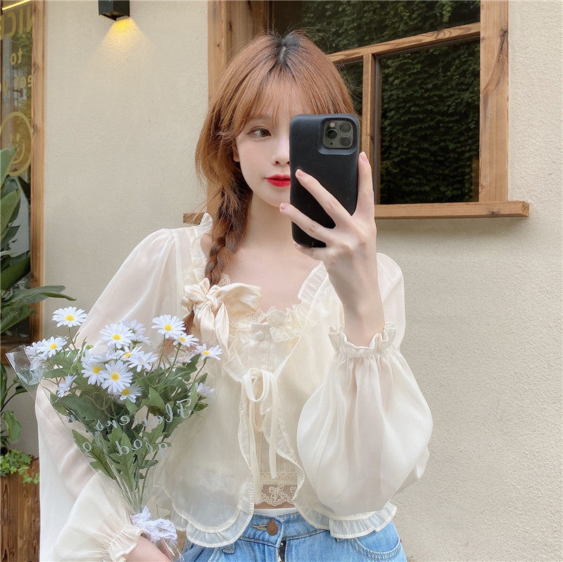 Protection Summer Super Fairy Outer Shawl Sling Lace Shirt, Chiffon Shirt