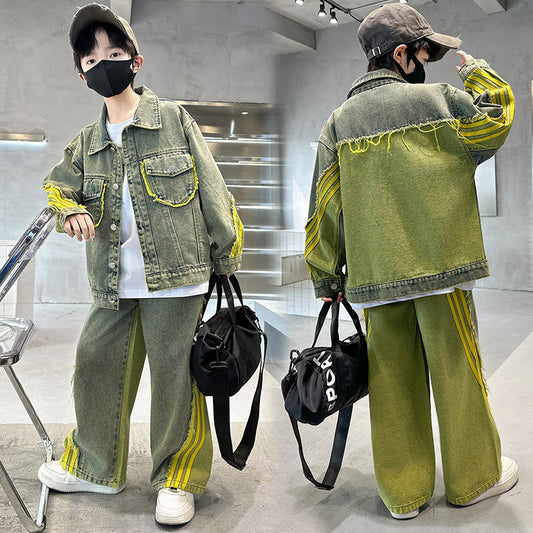 Children's Boys American Denim Medium Big Trendy Coat Fashionable Spring Children's Suit