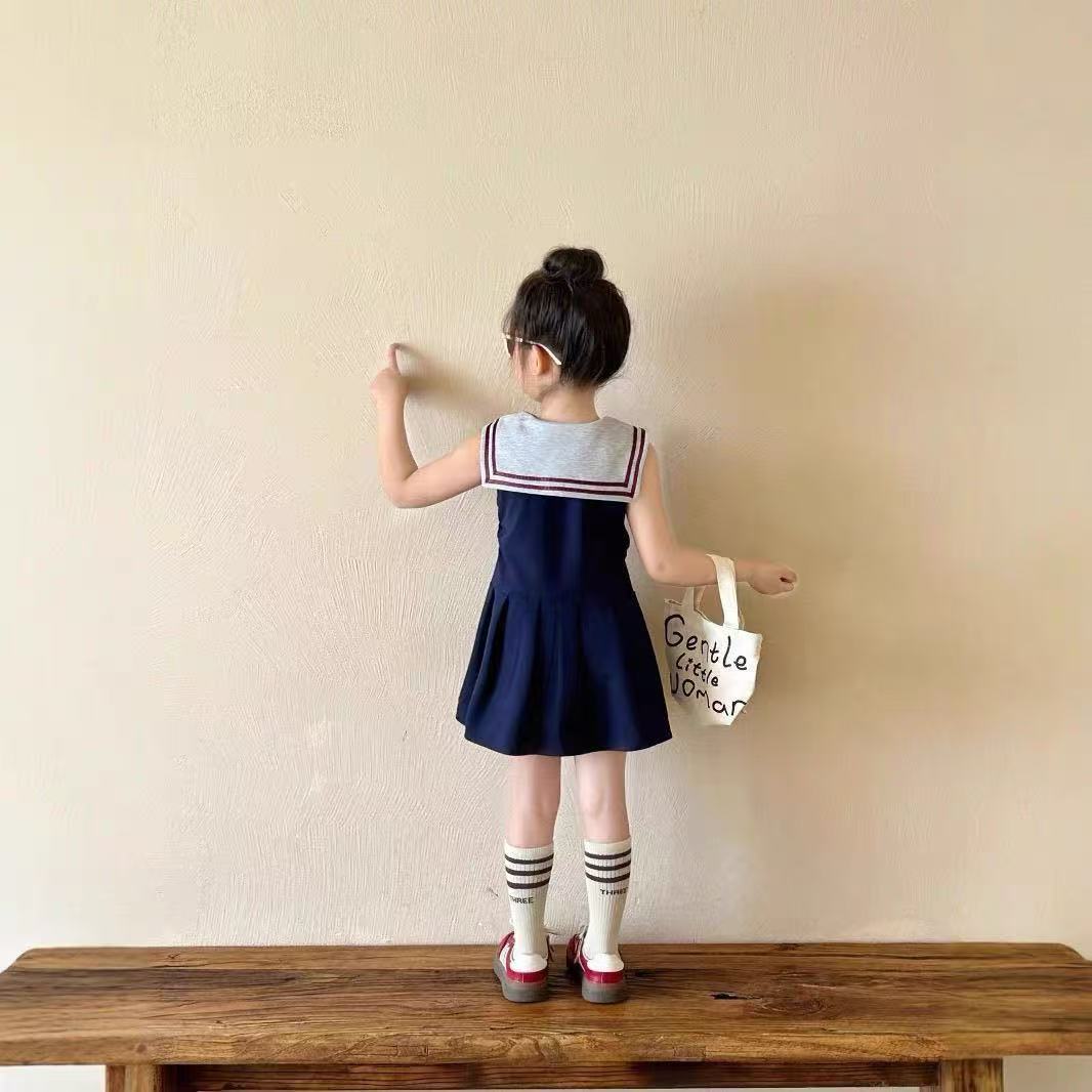 Children's Korean Style Clothing Preppy Summer Fashionable Blue Vest For Children's Dress