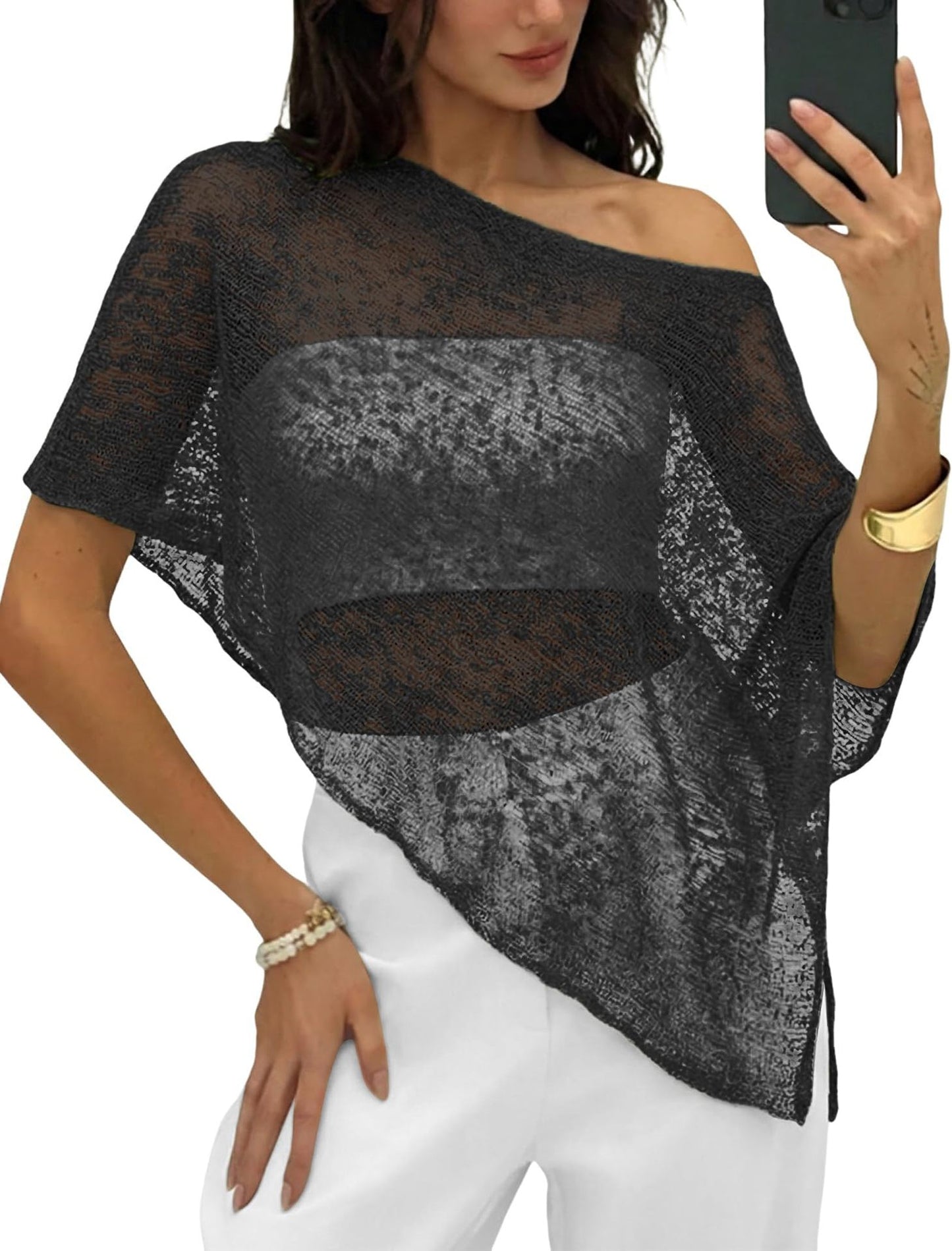 Women's Shawl Sun Protection Loose Idle Thin Ice Silk Lace Shirt, Chiffon Shirt