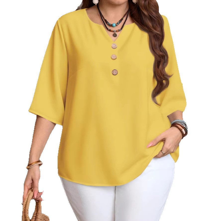 Women's Casual Printed Fastener Decoration Loose Sleeves Large Size T-shirt