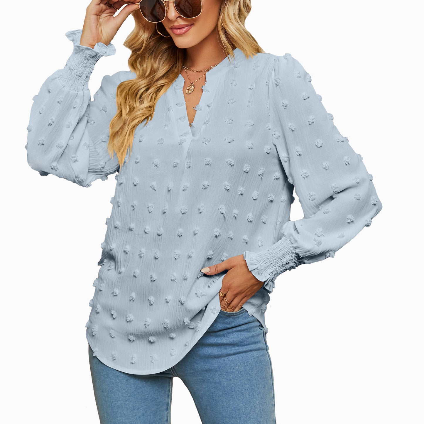 Women's Autumn Polka Dot Long-sleeved Bubble Sleeve Tops