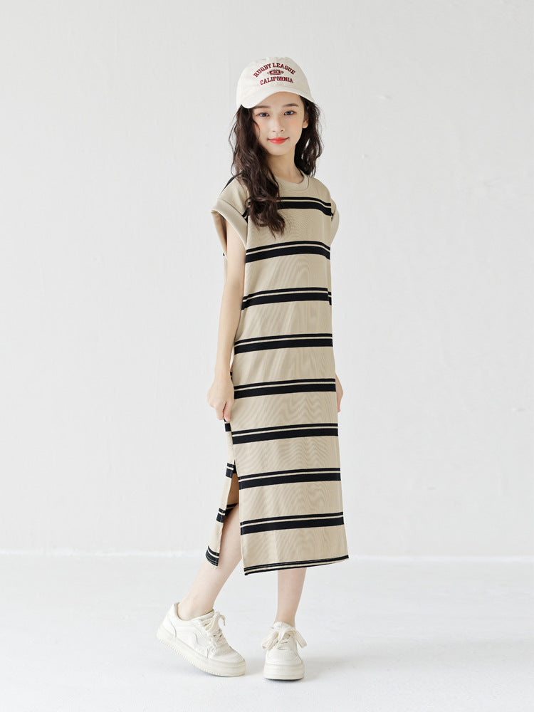 Children's Summer Western Style Medium Large Korean Long T-shirt Short-sleeved Children's Dress