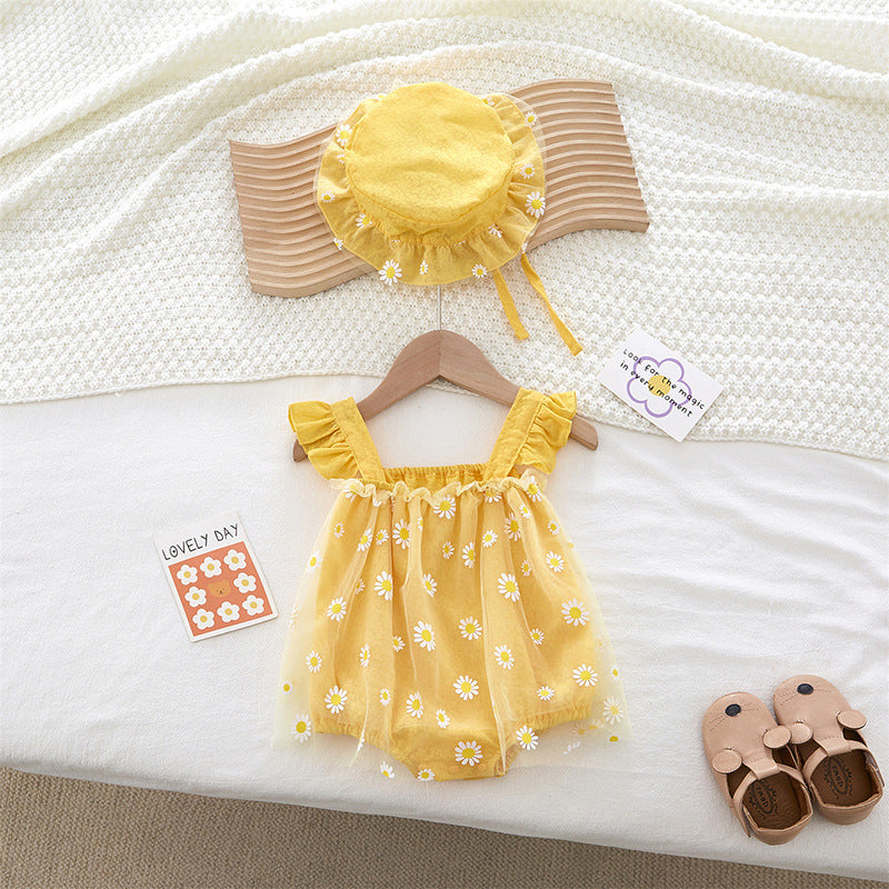 Rompers Summer Sleeveless Vest Camisole Triangle Little Daisy Princess Dress Jumpsuit, Climbing Suit
