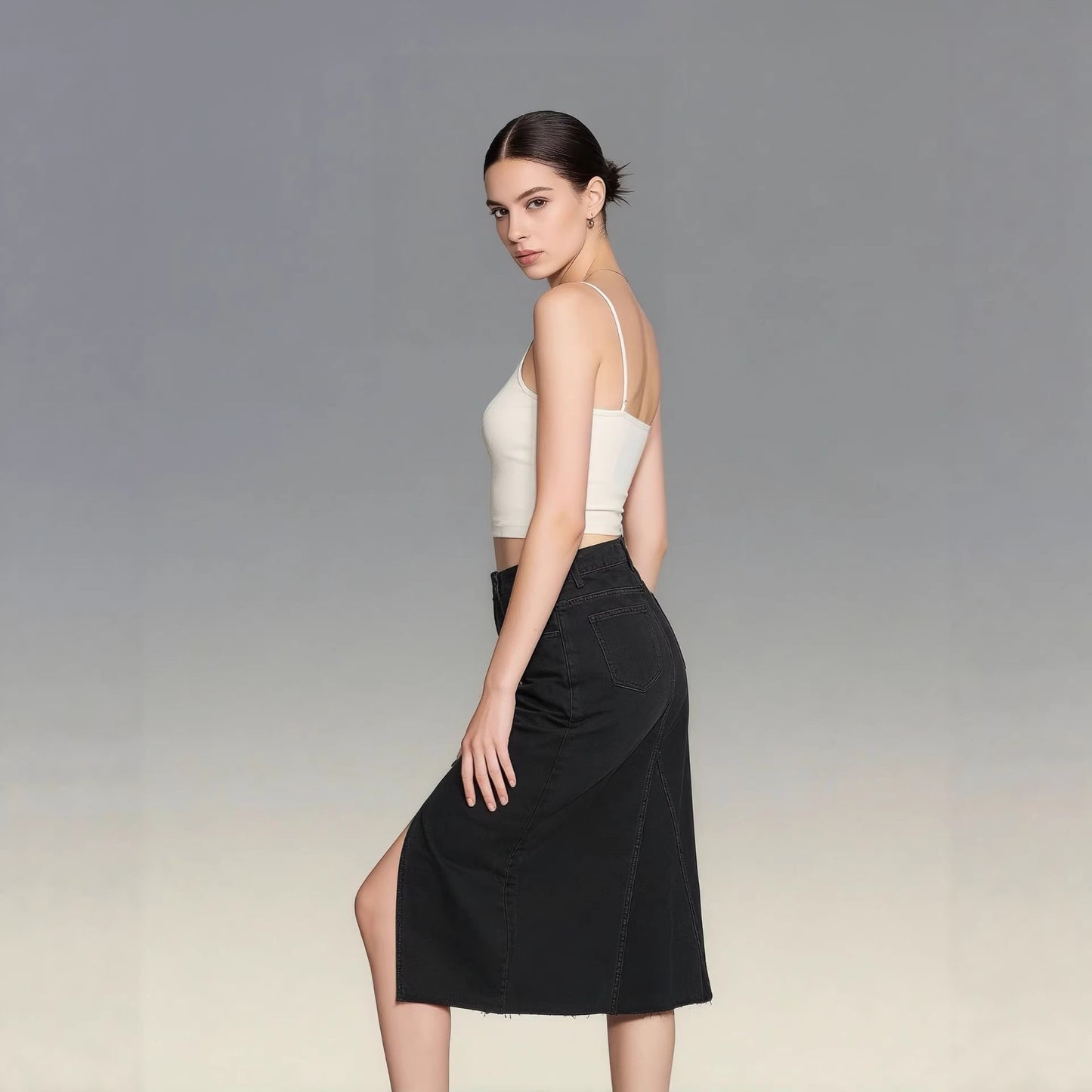 Women's Denim Split Sheath A- Line Slimming Skirt