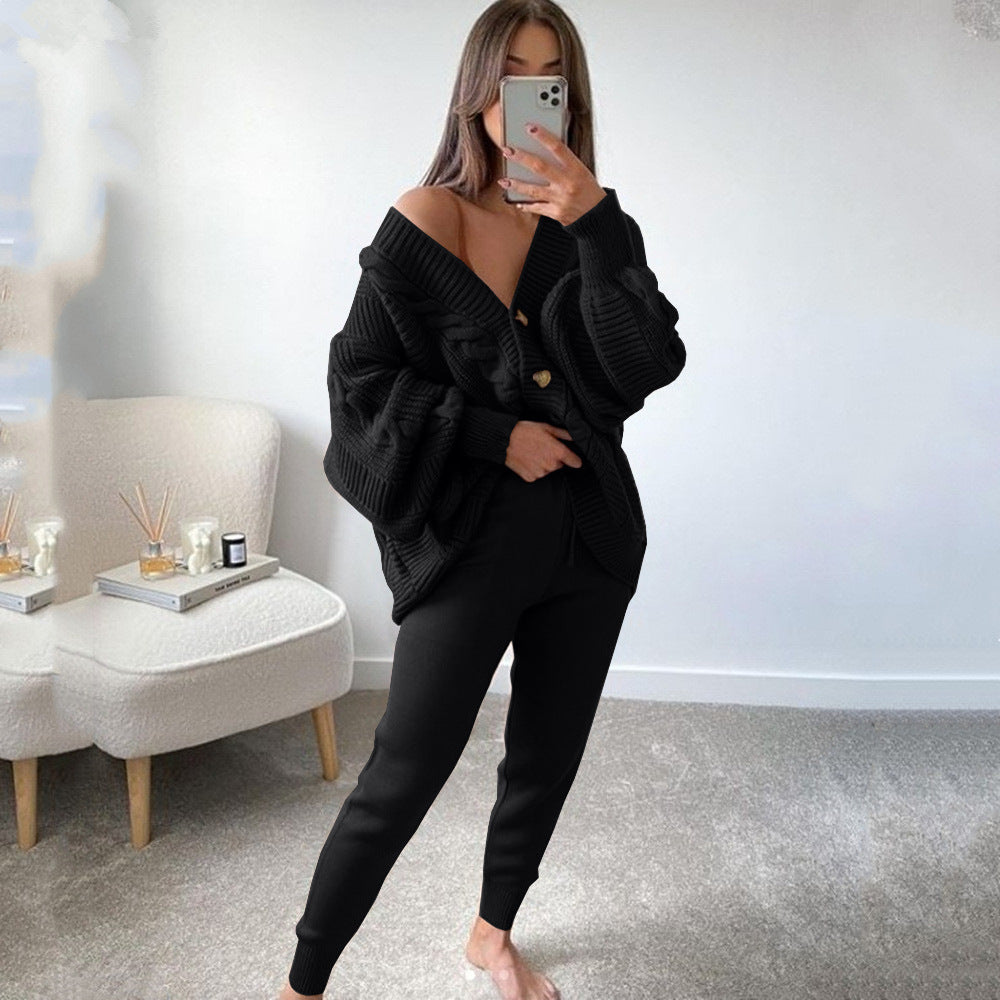 Women's Solid Color Buttons Thickened Set Fashion Casual Suit