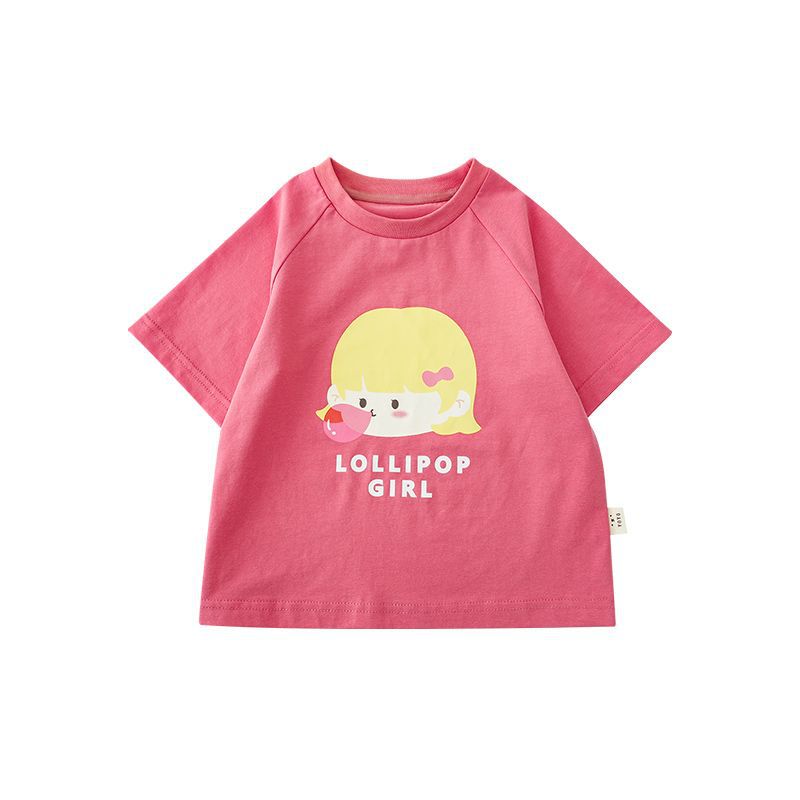 Plaid Summer Cartoon Love Short Sleeve Children's T-shirt