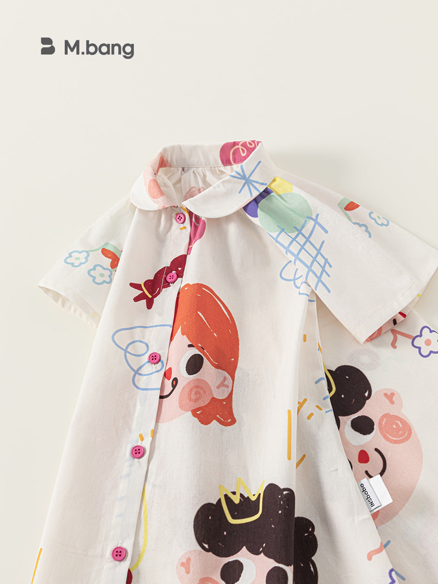 Children's Summer Clothing Thin Lapels Short Sleeve Loose Shirt Children's Dress