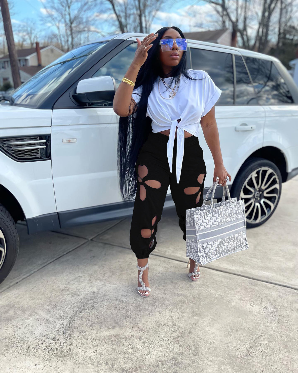 Fashion Creative Unique Women's Ripped Trousers Casual Pants