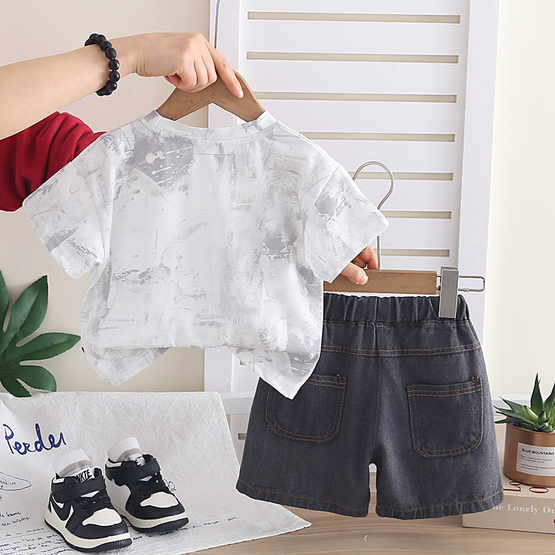 Boy Summer Clothing Printed Letter Two-piece Short Sleeve Infant Children's Suit