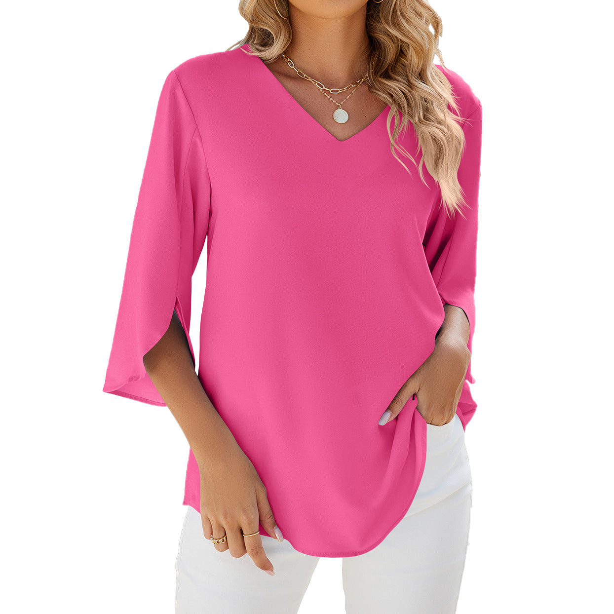 Women's Solid Color Half Sleeves Loose Blouses