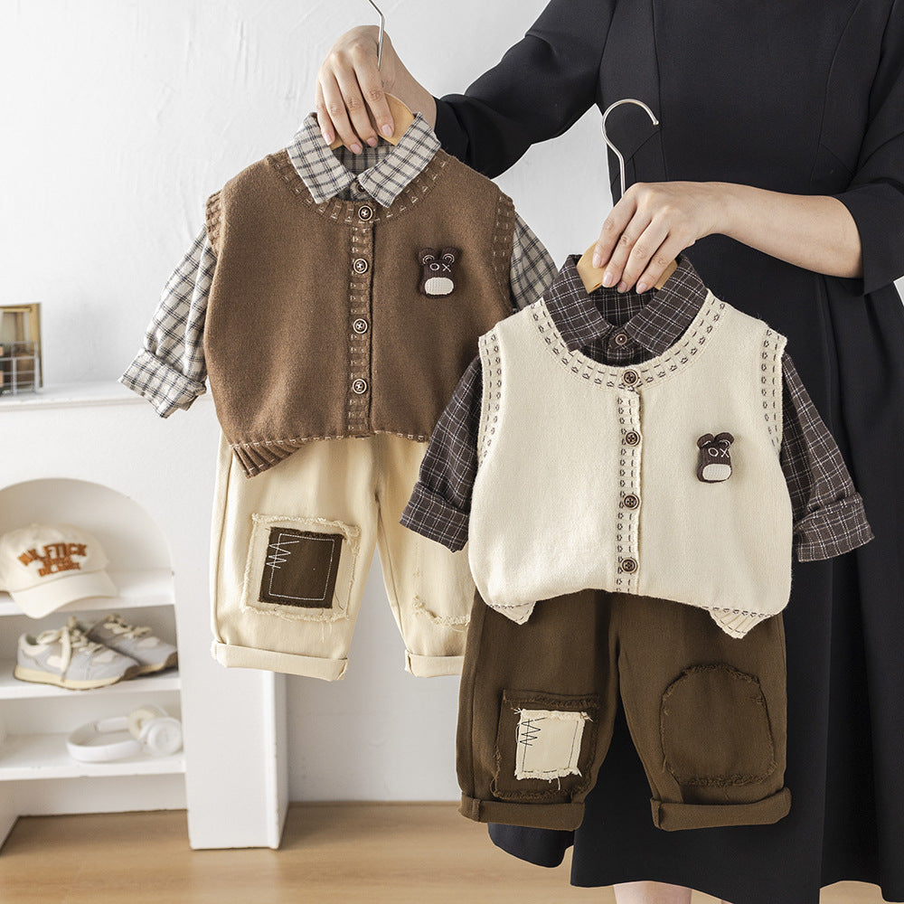 Children's Clothing Sweater Vest Cardigan Three-piece Fashion Children's Suit