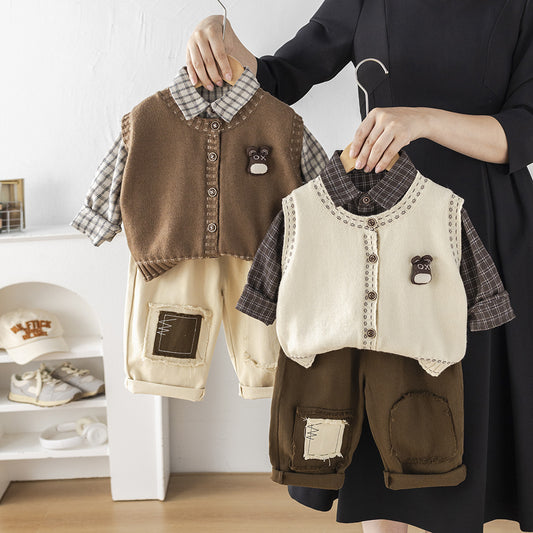 Children's Clothing Sweater Vest Cardigan Three-piece Fashion Children's Suit