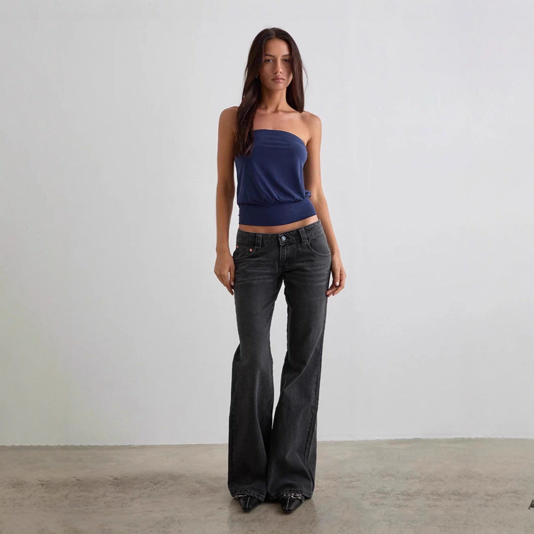 Women's Stretch Solid Color Slightly Flared Denim Jeans