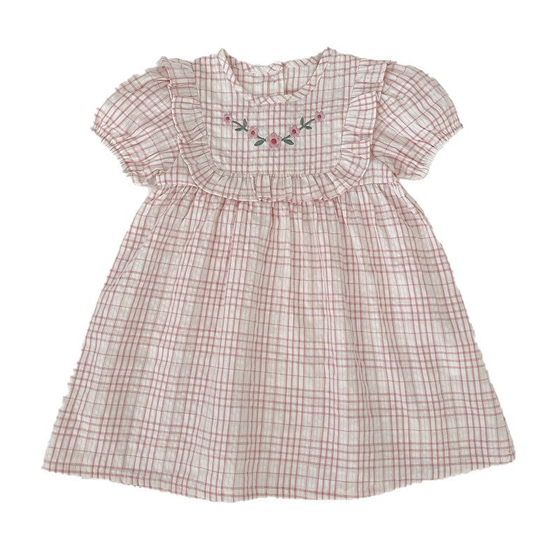 Short Sleeve Plaid Rompers Romper Sisters Children's Dress