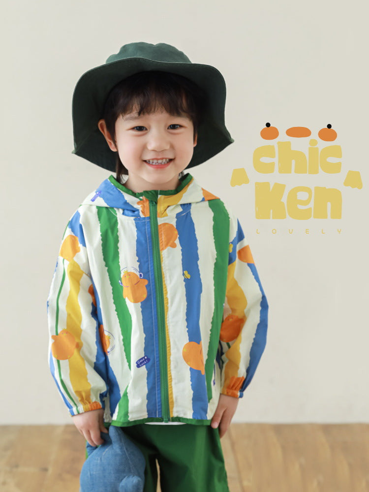 Summer Striped Lapel Shirt Lightweight Shorts Hooded Jacket Children's Suit