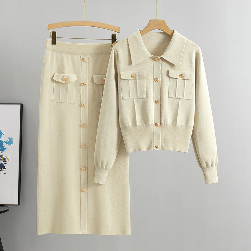 Women's Style Slim Fit Knitting Collar Package Hip Suits