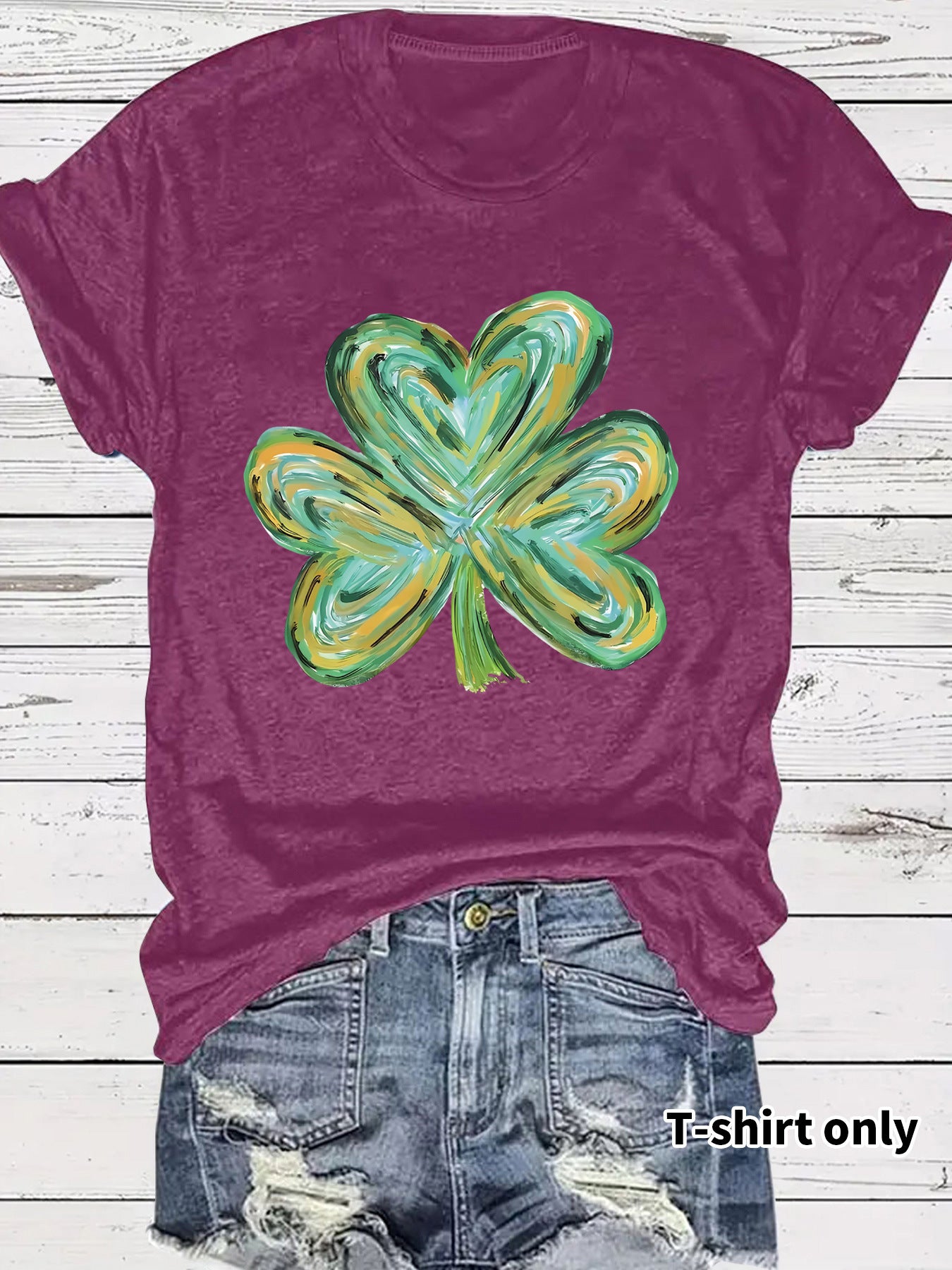 Women's Summer Green Clover Print Round Neck Clothing