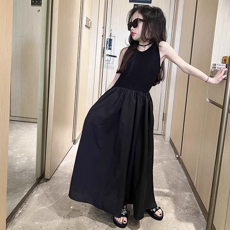 Children's Black Medium Large Casual Princess Mid-length Children's Dress