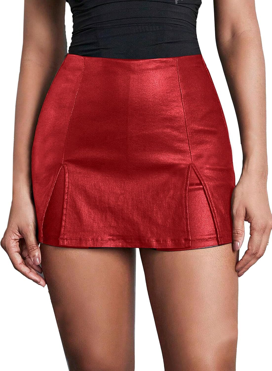 Women's Waist Leather Bag Hip Pleated Slim Fit Skirt