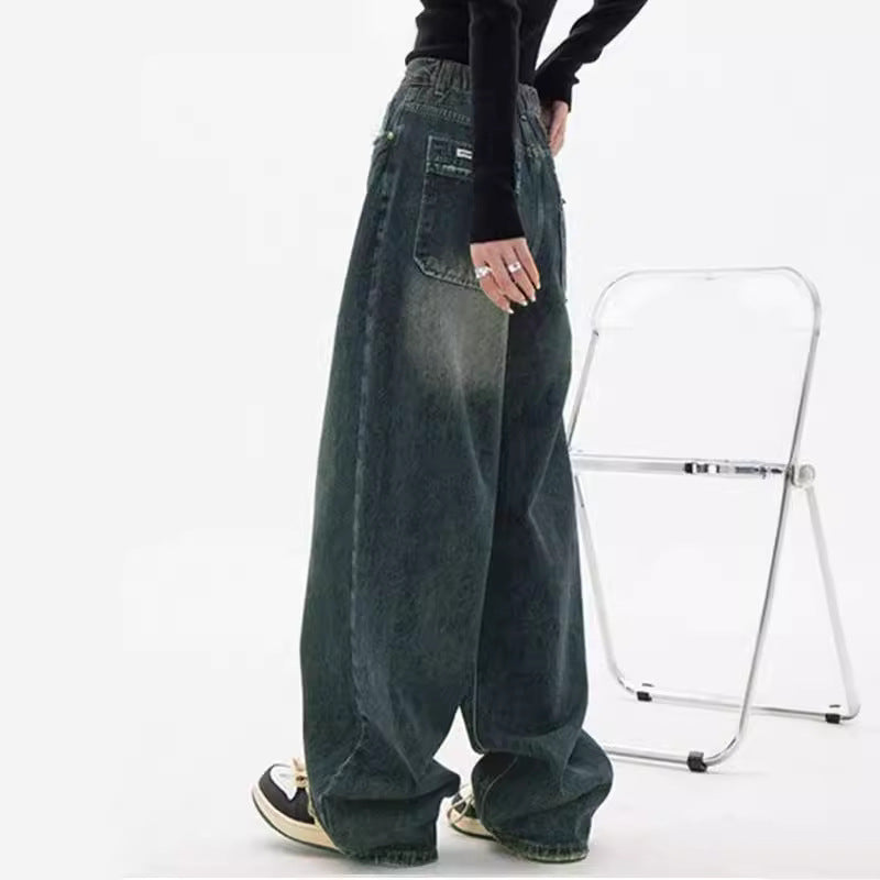 Women's American Antique Dark Blue Straight Mopping Women's Jeans