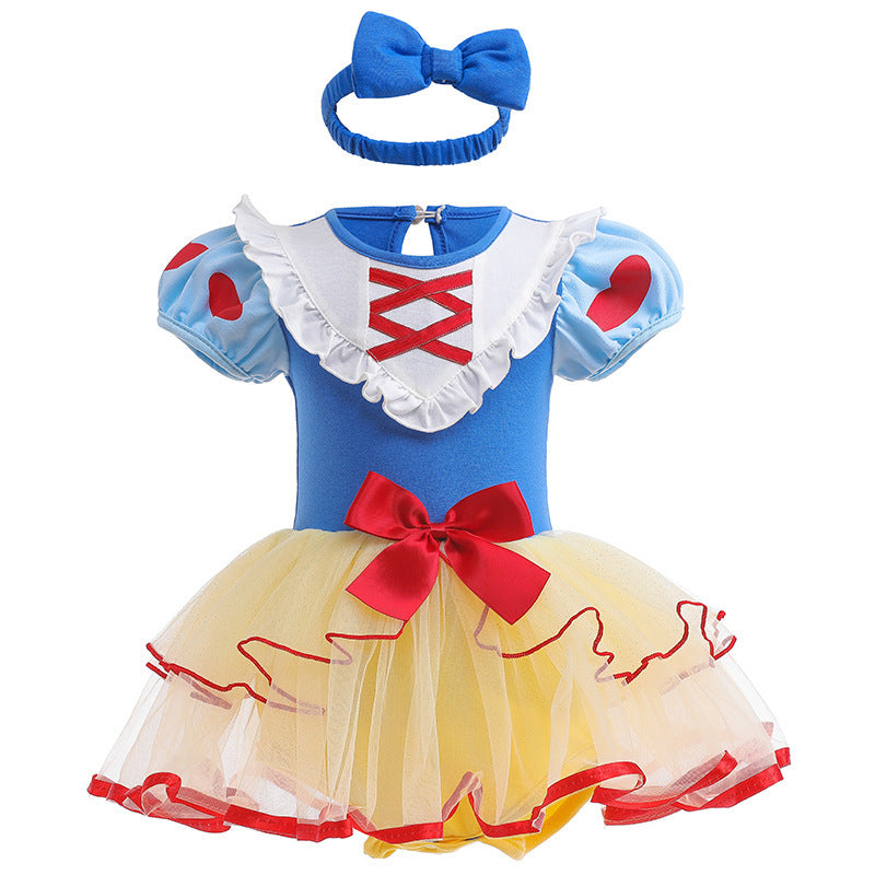 Children's Pullover Romper Short Sleeve Tulle Skirt Jumpsuit, Climbing Suit
