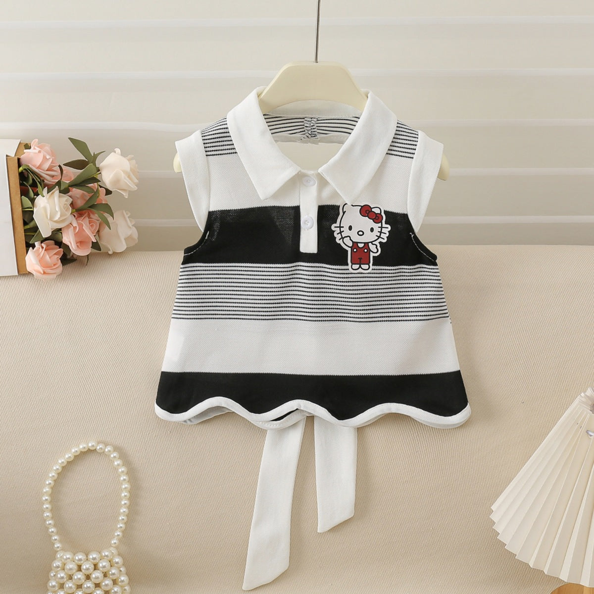 Children's Summer Sweet Cute Medium Big Western Style Striped Love Children's Suit