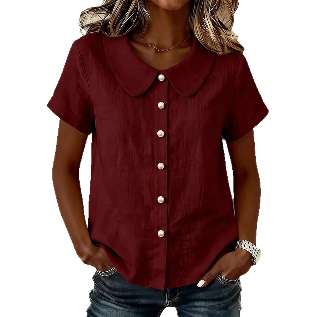 Women's Summer Solid Color Sleeve Casual Loose Blouse