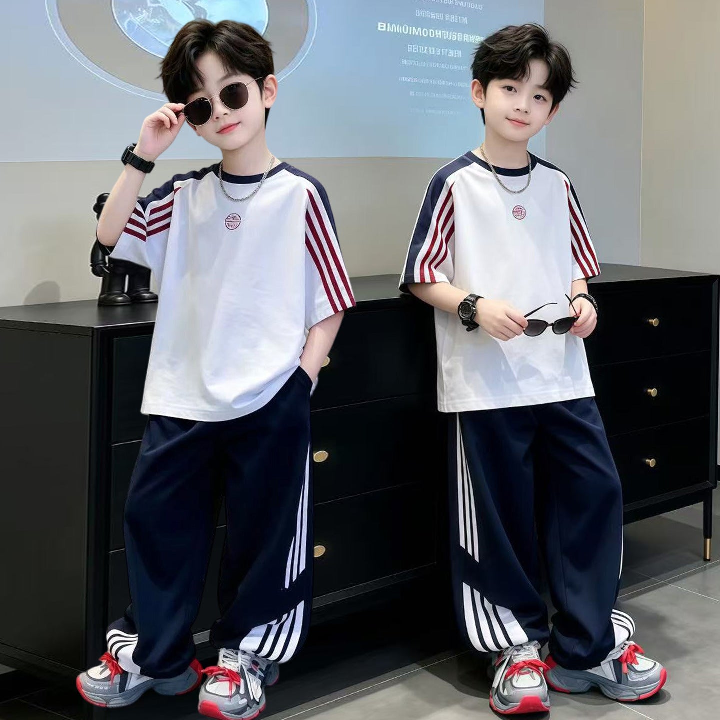 Children's Medium Big Loose Short Sleeve Two-piece Children's Suit