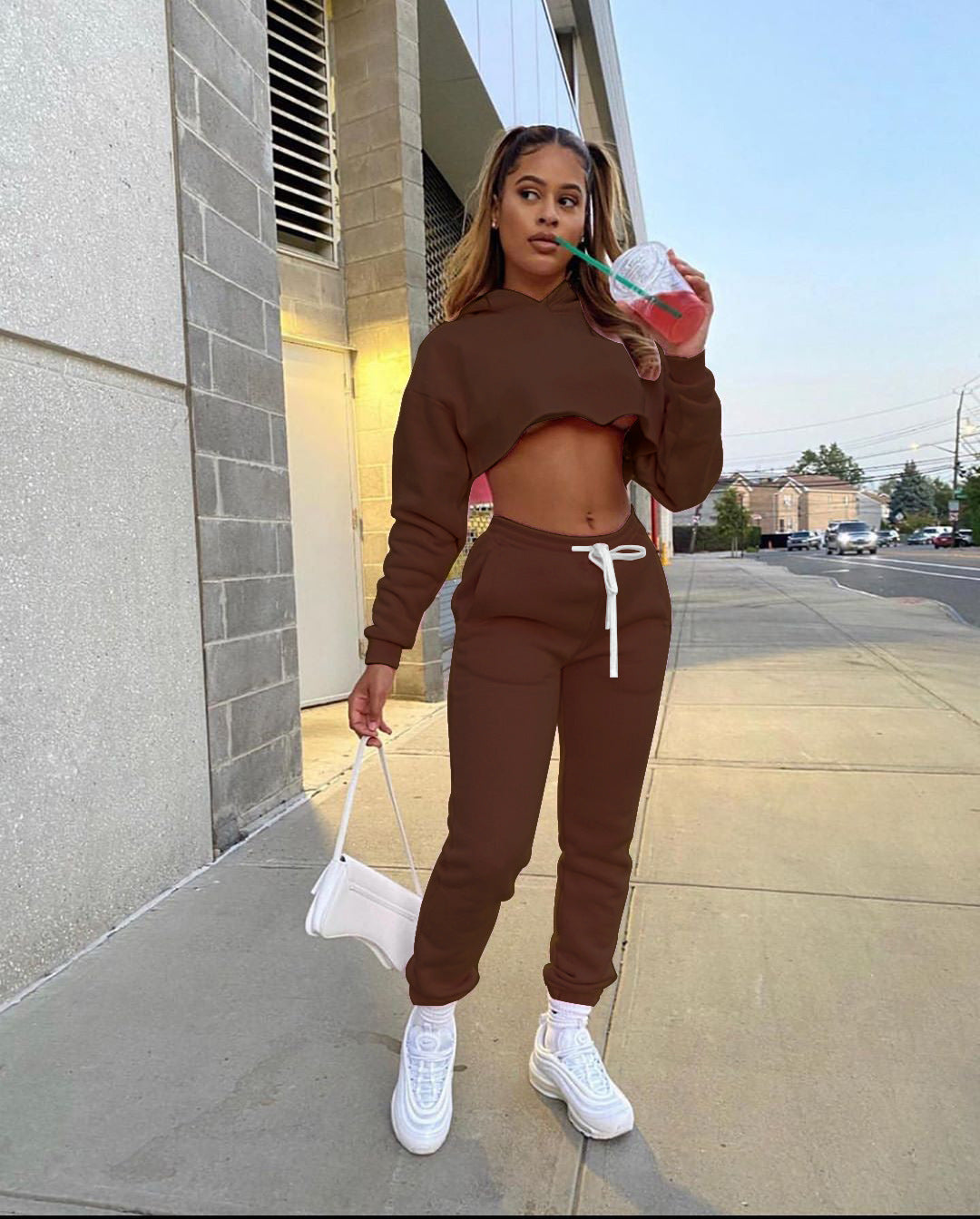 Women's Solid Color Two-piece Fleece Padded Leisure Suits