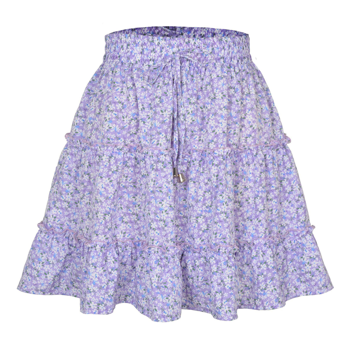 Women's Summer High Waist Ruffles Floral A- Line Skirt