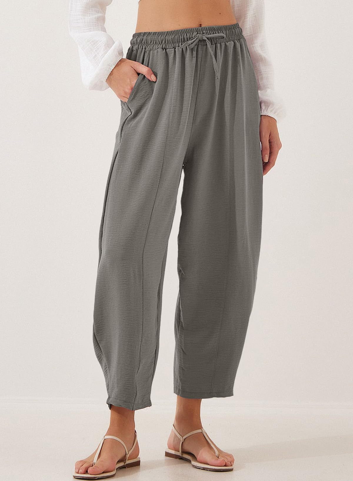 Women's High Waist Loose Vacation Drawstring Pocket Casual Pants